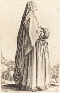 Adellijke Vrouw met een Sluier en een Jurk met Bont door Jacques Callot