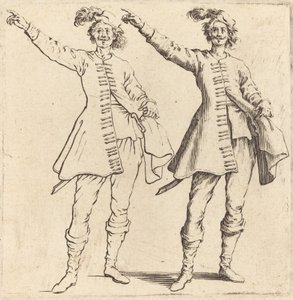 Officier, met uitgestrekte arm, vooraanzicht door Jacques Callot