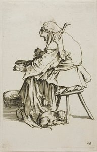 Oude Vrouw met Katten, plaat 25 uit De Bedelaars door Jacques Callot