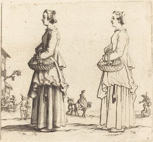 Boerin met mand, in profiel, naar links gericht door Jacques Callot