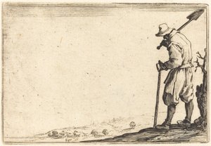 Boer met Schop op Zijn Schouder