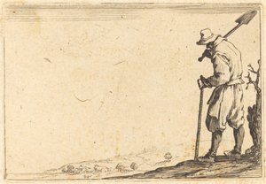 Boer met Schep op Zijn Schouder