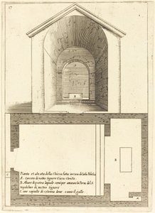 Plattegrond en elevatie van de kerk bij het huis van Kajafas door Jacques Callot