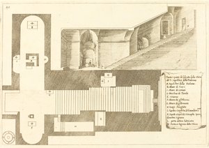 Plan en deel van de elevatie van de kerk van het Heilig Graf van de Madonna