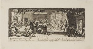 Plundering van een grote boerderij, plaat vijf uit De ellende van de oorlog door Jacques Callot