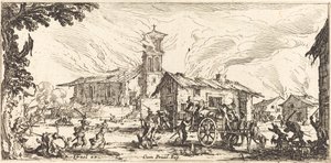 Verwoesting en verbranding van een dorp door Jacques Callot