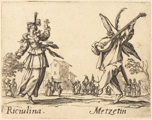 Riciulina en Metzetin, ca. 1622 door Jacques Callot