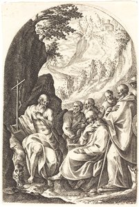 Sint Hiëronymus die zijn discipelen onderwijst in de woestijn door Jacques Callot