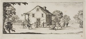 Scène van plundering, plaat vier uit De ellende van de oorlog door Jacques Callot