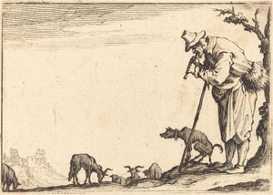 Herder die fluit speelt, ca. 1617 door Jacques Callot