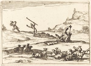 Herders verdedigen hun kuddes door Jacques Callot