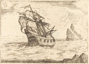Schip dat nabij rotsen navigeert door Jacques Callot
