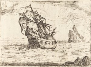 Schip dat nabij rotsen navigeert door Jacques Callot