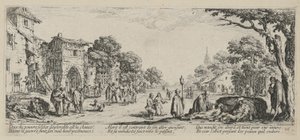 Stervenden langs de weg, blad 16 uit de reeks "Verschrikkingen van de oorlog" door Jacques Callot