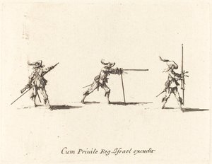 Het Innemen van de Schietpositie met het Musket door Jacques Callot