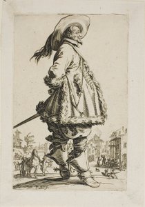 De Edelman in een Met Bont Afgewerkte Mantel, Zijn Handen Achter Zijn Rug Houdend, plaat zeven uit La Noblesse door Jacques Callot