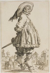 De Edelman in de Met Bont Afgewerkte Mantel met Zijn Handen Achter Zijn Rug, uit de serie De Adel van Lotharingen door Jacques Callot