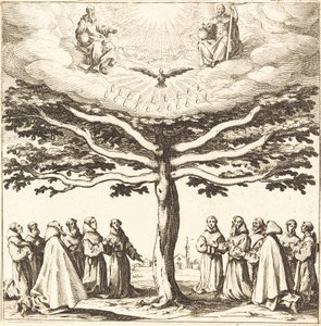 De Heilige Drie-eenheid in de Boom des Levens, aanbeden door Franciscanen door Jacques Callot