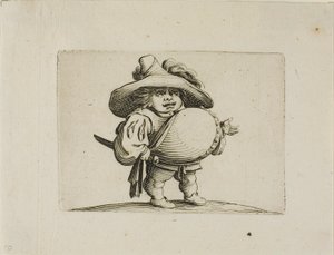 De Man met de Grote Buik Versierd met een Rij Knopen, uit Varie Figure Gobbi door Jacques Callot