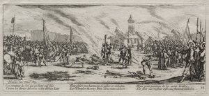 De Grote Ellende van de Oorlog: Verbranding op de Brandstapel, 1633 door Jacques Callot