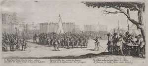 De Grote Ellende van de Oorlog: Inschrijving van de Troepen door Jacques Callot