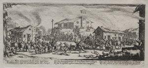 De Grote Ellende van de Oorlog: Plundering en Verbranding van een Dorp door Jacques Callot