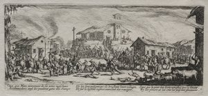 De Grote Ellende van de Oorlog: Plundering en Verbranding van een Dorp, 1633 door Jacques Callot
