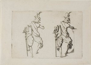 De Man Gezien van Achteren met een Groot Zwaard, uit De Caprices door Jacques Callot