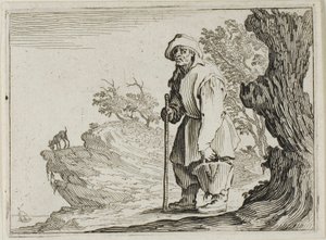 De boer die zijn zak draagt, uit De Caprices door Jacques Callot