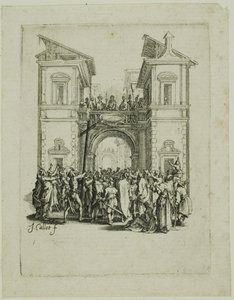 De presentatie aan het volk, uit De kleine passie door Jacques Callot