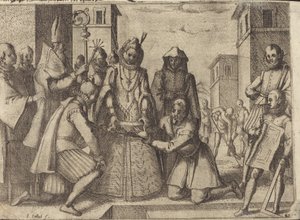 De Koningin legt de Eerste Steen voor de Kerk van de Arme Klaren in Spanje [verso] door Jacques Callot