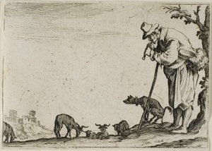 De herder die een fluit speelt, uit De Caprices door Jacques Callot
