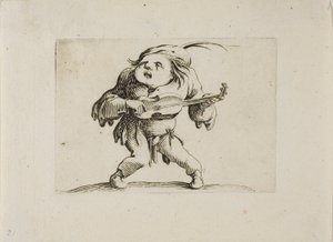 De Wankele Man die Gitaar Speelt, uit Varie Figure Gobbi door Jacques Callot