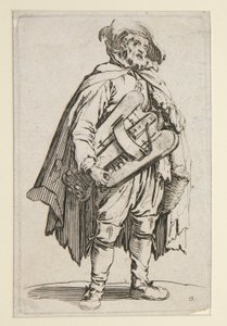 De draailierspeler, uit De Bedelaars (Le Joueur de Vielle) door Jacques Callot