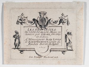 Titelpagina van Les Fantaisies ... (ets) door Jacques Callot