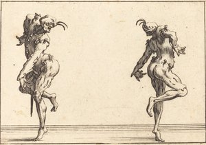 Twee pantaloons dansen door Jacques Callot