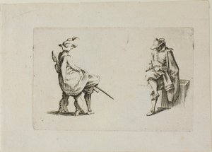 Twee zittende mannen, uit De caprices door Jacques Callot
