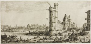 Zicht op de Pont Neuf door Jacques Callot