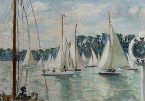 Racende jachten op de Seine door Jacques Emile Blanche