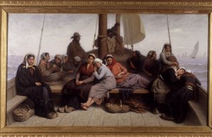 Oestervisserij op het dek van een boot - Schilderij door Eugene Feyen (1815-1908), n.d.