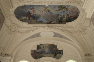 Decoratie van het noordelijke paviljoen van het Petit Palais - De triomf van Parijs (plafond) - Parijs, intellectuele hoofdstad door Jacques Fernand Humbert