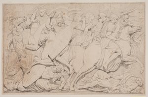 Gevechtsscène met gevallen vijanden door Jacques Francois Joseph Saly