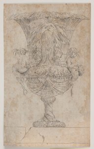 Sierlijke vaas met twee putti (zeemeerminnen?). Kopie naar gravure (pl. 9) in de suite van de in 1746 door Saly getekende vazen. "Vasa a se inventa..." door Jacques Francois Joseph Saly