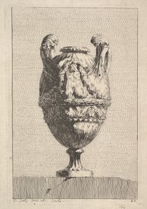 Vaas met een mannelijke sirene die een guirlande vasthoudt, uit: Vazen, 1746 door Jacques Francois Joseph Saly