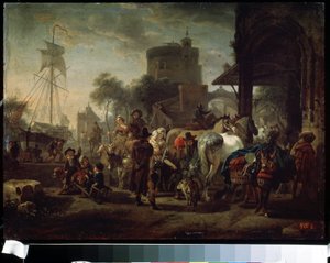 De paardenmarkt door Jacques Francois Joseph Swebach