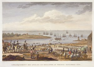 De inscheping van de Engelsen in Holland, 30 november 1799, gegraveerd door Louis Francois Couche (1782-1849) door Jacques Francois Joseph Swebach