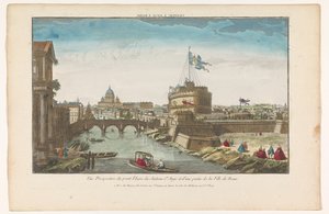 Gezicht op de Engelenburcht en de Engelenbrug over de rivier de Tiber te Rome door Jacques Gabriel Huquier