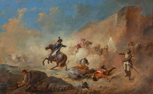 Gevecht van Engelse en Franse ridders door Jacques Gamelin
