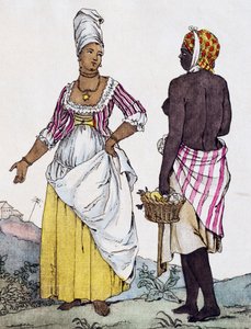 Zwarte vrouw en mulattin van Santo Domingo, kleurgravure naar tekening van Labrousse door Jacques Grasset de Saint Sauveur
