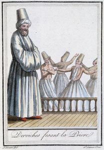 Derwisjen die bidden (draaiende derwisjen) - in "Encyclopédie des voyages" door Grasset Saint Sauveur, ed. Parijs 1796 door Jacques Grasset de Saint Sauveur